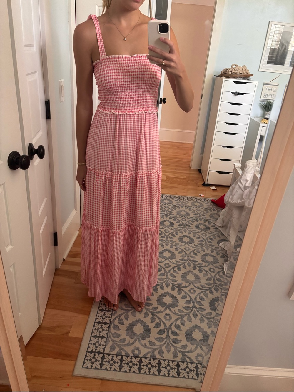 BeBop Pink Gingham Smocked Maxi Dress